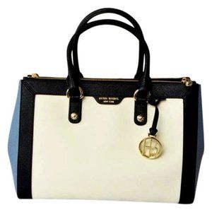 Carry All Colorblock West 57th Black + White + Blue Leather Tote Henri Bendel